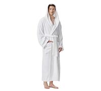 Arus Bathrobe for men's hooded, 100% cotton terry, ankel length, White, XXL-3XL Long