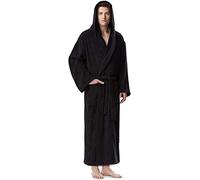 Arus Bathrobe for men's hooded, 100% cotton terry, calf length, Black, L-XL