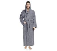 Arus Bathrobe for men's hooded, 100% cotton terry, calf length, Grey, XXL-3XL