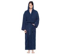 Arus Bathrobe for men's hooded, 100% cotton terry, calf length, Marine, L-XL