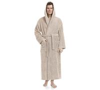 Arus Bathrobe for men's hooded, 100% cotton terry, calf length, Stone, XXL-3XL