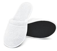 Arus Cotton Terry Spa Slippers - 1 Pair Lightweight Washable Slippers with Non-Slip Sole - Ideal for Hotel, Sauna, Guests, Travel, Shower, Bathroom or Wellness Use - White, 5-8, WH-1