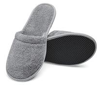 Arus Cotton Terry Spa Slippers - 1 Pair Lightweight Washable Slippers with Non-Slip Sole - Ideal for Hotel, Sauna, Guests, Travel, Shower, Bathroom or Wellness Use - Grey, 9-11, GR-2