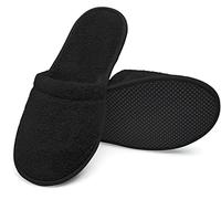 Arus Cotton Terry Spa Slippers - 1 Pair Lightweight Washable Slippers with Non-Slip Sole - Ideal for Hotel, Sauna, Guests, Travel, Shower, Bathroom or Wellness Use - Black, 5-8, BL-1