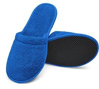 Arus Cotton Terry Spa Slippers - 1 Pair Lightweight Washable Slippers with Non-Slip Sole - Ideal for Hotel, Sauna, Guests, Travel, Shower, Bathroom or Wellness Use - Royal Blue, 9-11, RO-2