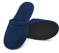 Arus Cotton Terry Spa Slippers - 1 Pair Lightweight Washable Slippers with Non-Slip Sole - Ideal for Hotel, Sauna, Guests, Travel, Shower, Bathroom or Wellness Use - Navy Blue, 5-8, MA-1