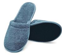 Arus Cotton Terry Spa Slippers - 2 Pair - Blue Grey, 5-8, BG-12
