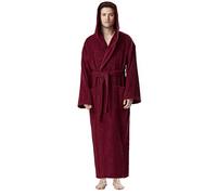 Arus Mclass Men's Bath Robe with Hood 100% Cotton Terry Towelling Calf Length or Ankle Length, Burgundy, XXL Taille Tall