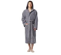 Arus Men's bathrobe with hood, 100% cotton terry, calf-length, L-XL, Grey