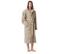 Arus Men's bathrobe with hood, 100% cotton terry, calf-length, S-M, Beige