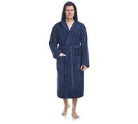 Arus Men's bathrobe with hood, 100% cotton terry, calf-length, S-M, Navy Marine