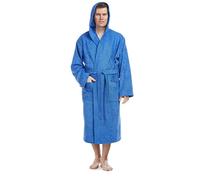 Arus Men's bathrobe with hood, 100% cotton terry, calf-length, S-M, Royal Blue