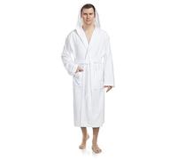 Arus Men's bathrobe with hood, 100% cotton terry, calf-length, S-M, White
