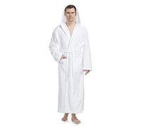 Arus Men's bathrobe with hood, 100% cotton terry, extra long, L-XL long, White