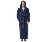 Arus Men's Fleece Robe, Long Hooded Turkish Bathrobe - Blue -