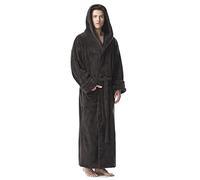 Arus Men's Fleece Robe, Long Hooded Turkish Bathrobe, Charcoal, XXL