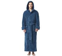 Arus Men's Fleece Robe, Long Hooded Turkish Bathrobe - Green -