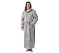 Arus Men's Fleece Robe, Long Hooded Turkish Bathrobe - Grey -