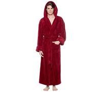 Arus Men's Fleece Robe, Long Hooded Turkish Bathrobe - Red - XX-Large