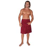 Arus Men's GOTS Certified Organic Turkish Cotton Adjustable Closure Spa Shower and Bath Wrap Burgundy L-XL