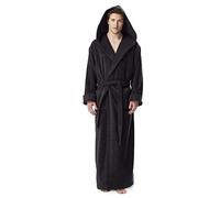 Arus Men's Hood'n Full Ankle Length Hooded Turkish Cotton Bathrobe - Black -