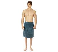 Arus Men's Robe GOTS Certified Organic Turkish Cotton Bathrobe Adjustable Closure Shower and Bath Wrap, Ocean Blue, S