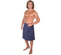 Arus Men's Robe GOTS Certified Organic Turkish Cotton Bathrobe Adjustable Closure Shower and Bath Wrap, Navy Marine, L-X-L