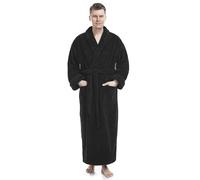 Arus Men's Shawl Collar Full Length Tall Long Fleece Robe, Turkish Bathrobe, Black, S/M