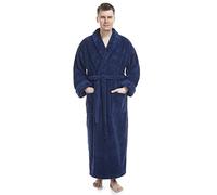 Arus Men's Shawl Collar Full Length Tall Long Fleece Robe, Turkish Bathrobe, Navy Blue, L-X-L