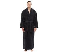 Arus Men's Shawl Collar Robe, Turkish Terry Cotton Bathrobe with Regular and Full Length Options, Black, L/XL