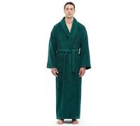 Arus Men's Shawl Collar Robe, Turkish Terry Cotton Bathrobe with Regular and Full Length Options, Dark Green, XX-Large Extra Tall