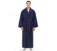 Arus Men's Shawl Collar Robe, Turkish Terry Cotton Bathrobe with Regular and Full Length Options, Marine, XX-L