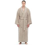 Arus Men's Shawl Collar Robe, Turkish Terry Cotton Bathrobe with Regular and Full Length Options, Stone, Small-Medium Extra Tall