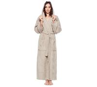 Arus Women`s bathrobe with hood,ankle length, 100% cotton terry towelling, beige, S-M Long