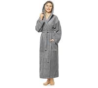 Arus Women`s bathrobe with hood,ankle length, 100% cotton terry towelling, grey, S-M Long