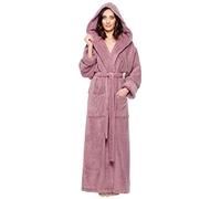 Arus Women`s bathrobe with hood,ankle length, 100% cotton terry towelling, plum, S-M Long