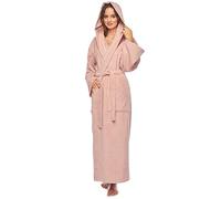 Arus Women`s bathrobe with hood,ankle length, 100% cotton terry towelling, powder pink, XS-S Long