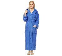 Arus Women`s bathrobe with hood, calf length, 100% cotton terry towelling, royal blue, XL-XXL