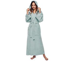 Arus Women`s bathrobe with hood, calf length, 100% cotton terry towelling, sea foam, XS-S