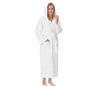 Arus Women`s bathrobe with hood, calf length, 100% cotton terry towelling, white, L-XL