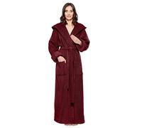 Arus Women`s bathrobe with hood, calf length, 100% cotton terry towelling, wine red, S-M