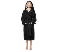 Arus Women's bathrobe with hood, calf-length, 100% cotton terry, Black, L-XL