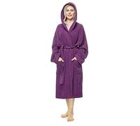 Arus Women's bathrobe with hood, calf-length, 100% cotton terry, Plum, XL-XXL