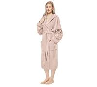 Arus Women's bathrobe with hood, calf-length, 100% cotton terry, Powder Pink, XL-XXL