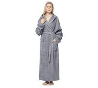Arus Women's bathrobe with hood, full length, 100% cotton terry, Grey, S-M long