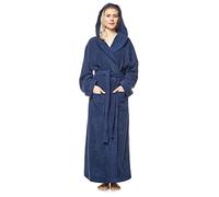 Arus Women's bathrobe with hood, full length, 100% cotton terry, Marine, L-XL long