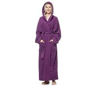 Arus Women's bathrobe with hood, full length, 100% cotton terry, Plum, L-XL long