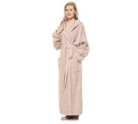 Arus Women's bathrobe with hood, full length, 100% cotton terry, Powder Pink, L-XL long
