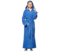 Arus Women's bathrobe with hood, full length, 100% cotton terry, Royal Blue, XL-XXL long