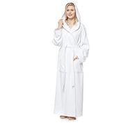 Arus Women's bathrobe with hood, full length, 100% cotton terry, White, L-XL long